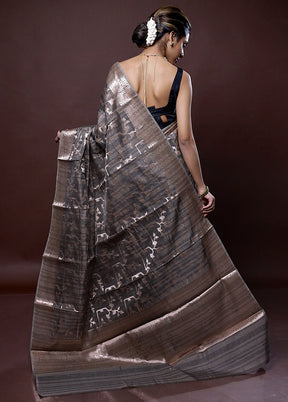 Grey Kora Silk Saree Without Blouse Piece - Indian Silk House Agencies