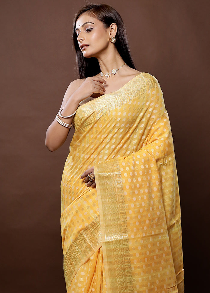 Yellow Organza Saree With Blouse Piece