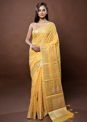 Yellow Organza Saree With Blouse Piece - Indian Silk House Agencies