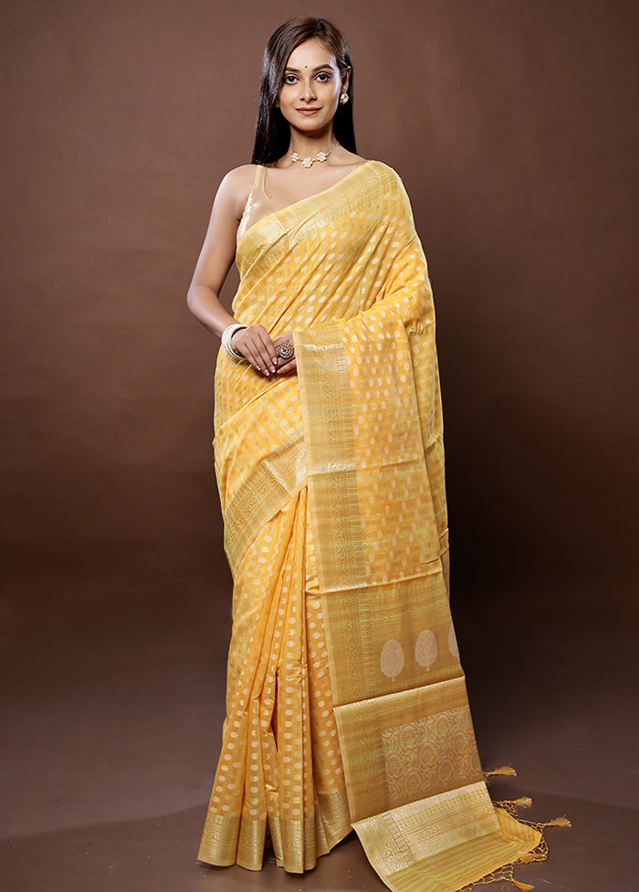 Yellow Organza Saree With Blouse Piece