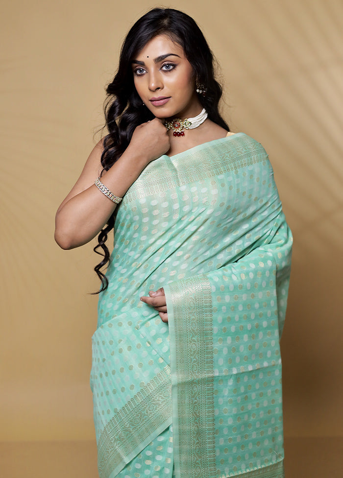 Green Cotton Saree Without Blouse Piece - Indian Silk House Agencies