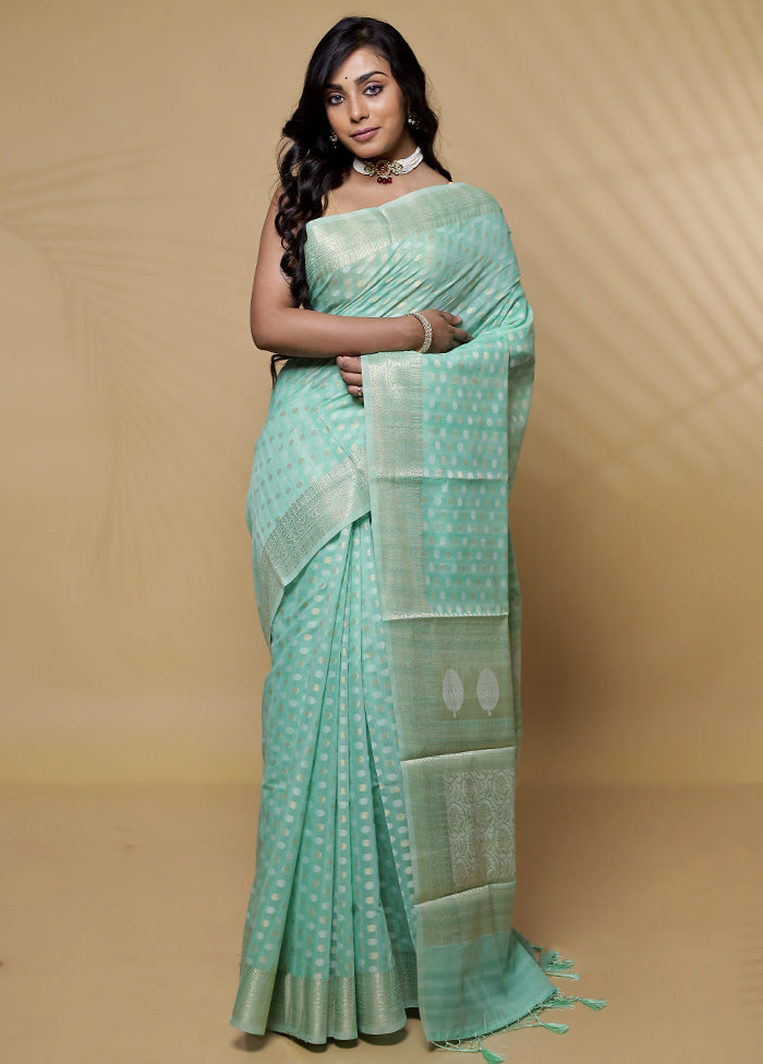 Green Cotton Saree Without Blouse Piece - Indian Silk House Agencies