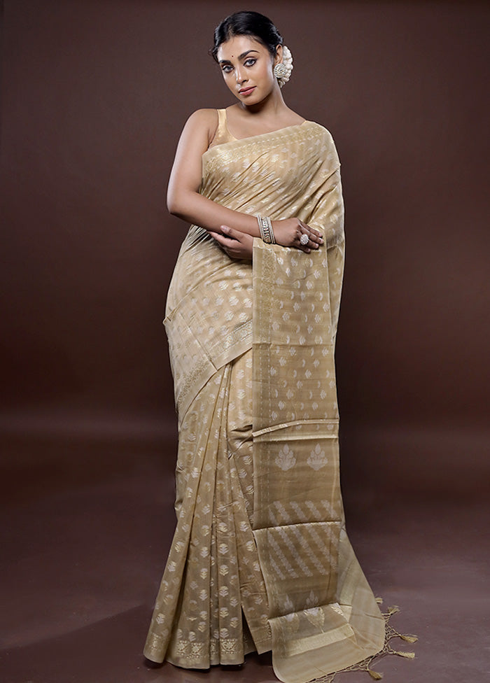 Cream Cotton Saree Without Blouse Piece - Indian Silk House Agencies