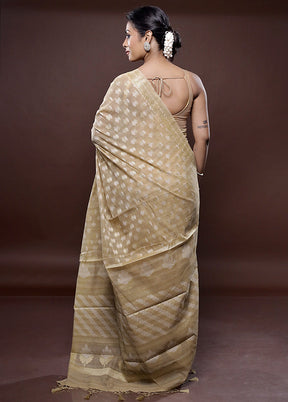 Cream Cotton Saree Without Blouse Piece - Indian Silk House Agencies