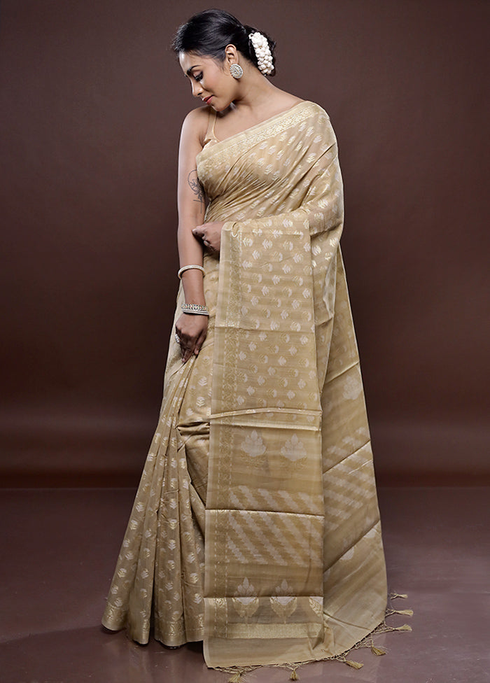 Cream Cotton Saree Without Blouse Piece - Indian Silk House Agencies