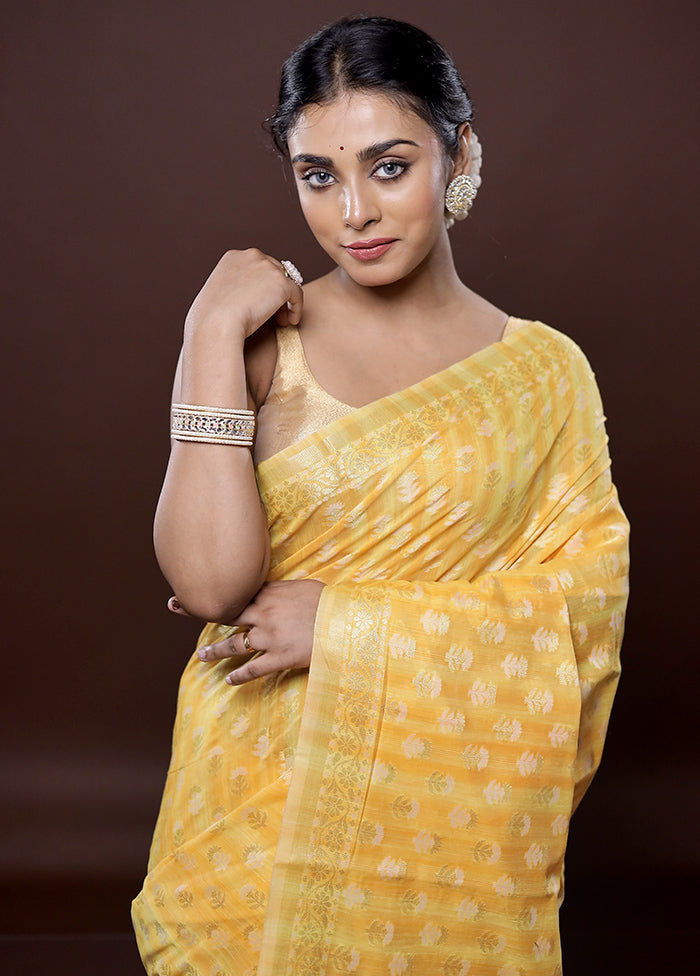 Yellow Cotton Saree Without Blouse Piece - Indian Silk House Agencies