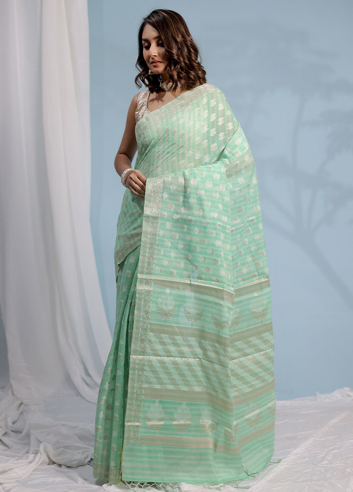 Green Cotton Saree With Blouse Piece - Indian Silk House Agencies