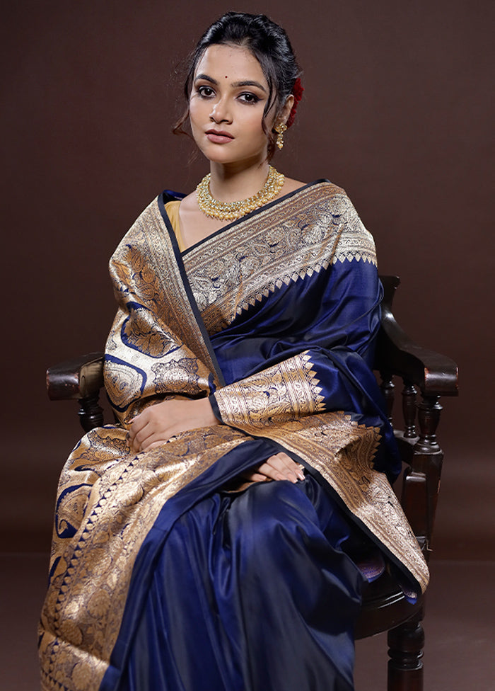 Blue Banarasi Silk Saree Without Blouse Piece - Indian Silk House Agencies