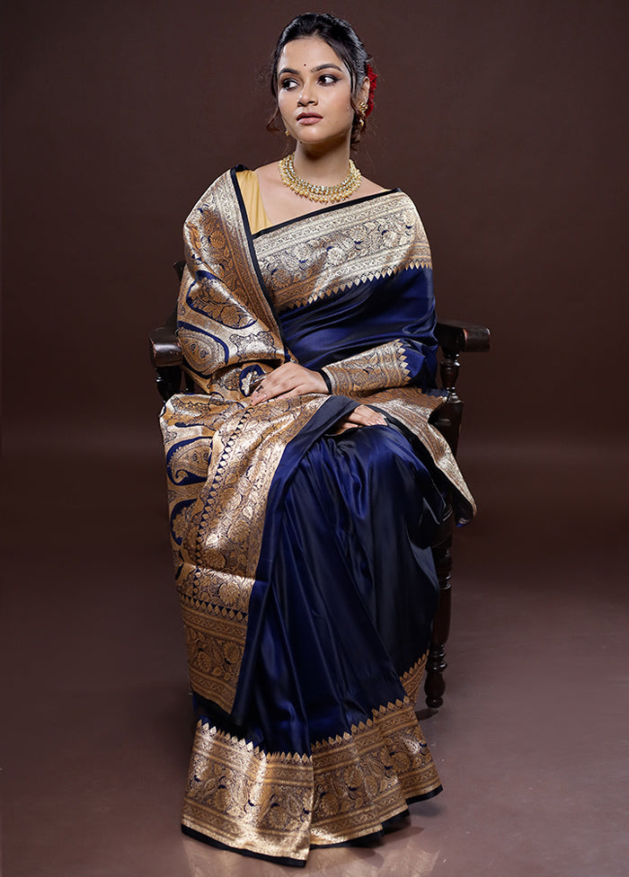 Blue Banarasi Silk Saree Without Blouse Piece - Indian Silk House Agencies