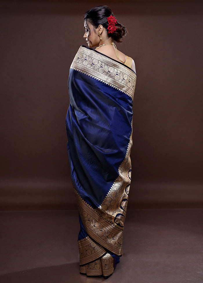 Blue Banarasi Silk Saree Without Blouse Piece - Indian Silk House Agencies