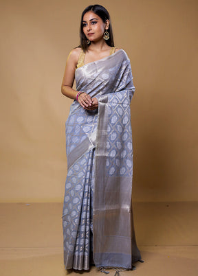 Grey Kora Silk Saree With Blouse Piece