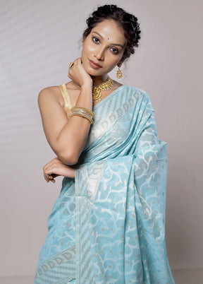 Blue Kora Silk Saree With Blouse Piece