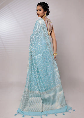 Blue Kora Silk Saree With Blouse Piece