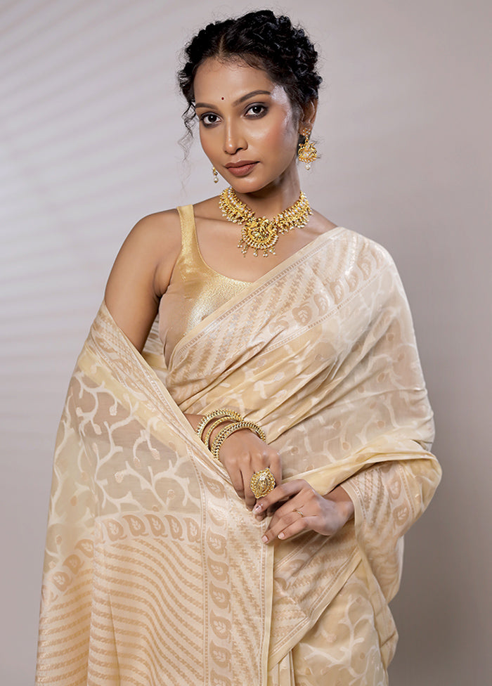 Cream Kora Silk Saree With Blouse Piece - Indian Silk House Agencies