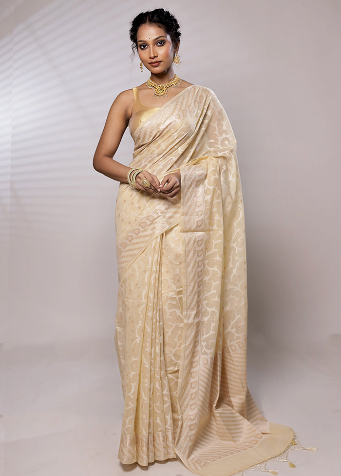 Cream Kora Silk Saree With Blouse Piece - Indian Silk House Agencies