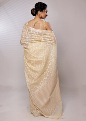 Cream Kora Silk Saree With Blouse Piece