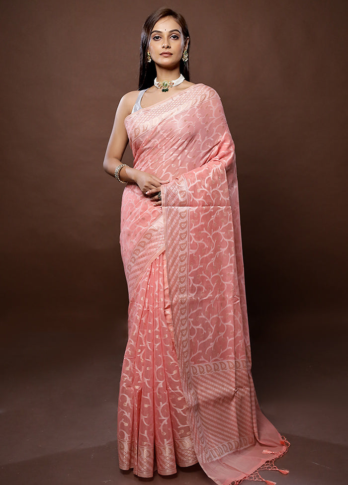 Pink Kora Silk Saree With Blouse Piece