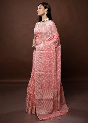 Pink Kora Silk Saree With Blouse Piece