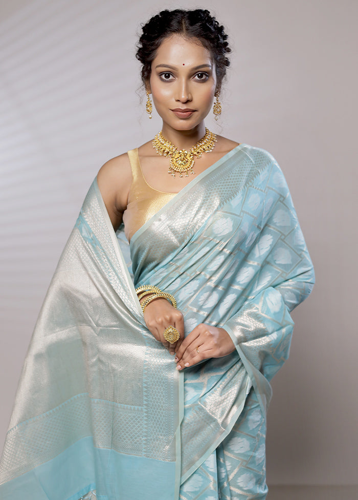 Blue Kora Silk Saree With Blouse Piece