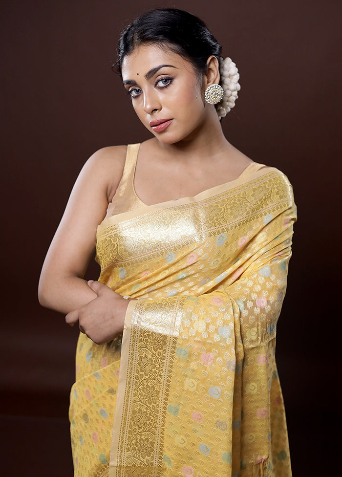 Yellow Organza Saree Without Blouse Piece - Indian Silk House Agencies