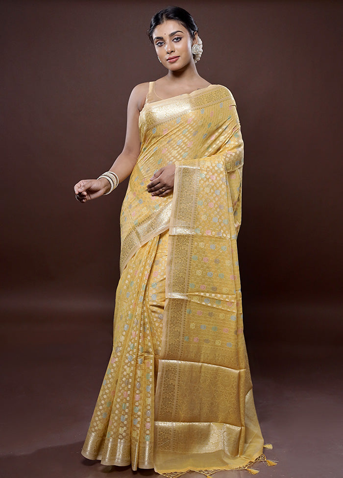 Yellow Organza Saree Without Blouse Piece - Indian Silk House Agencies