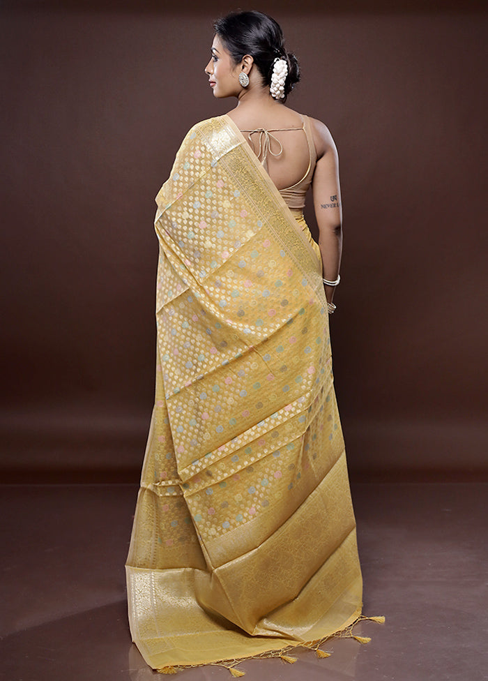 Yellow Organza Saree Without Blouse Piece - Indian Silk House Agencies