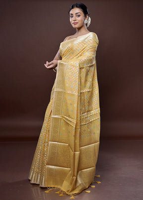 Yellow Organza Saree Without Blouse Piece - Indian Silk House Agencies