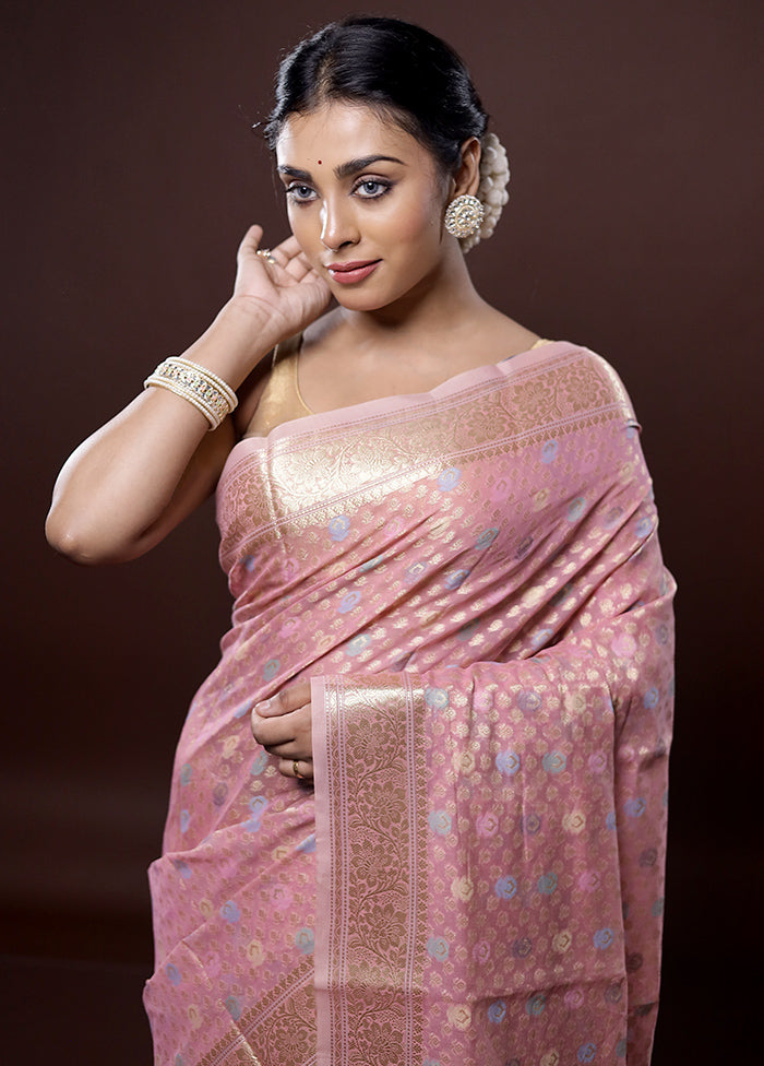 Pink Organza Saree Without Blouse Piece - Indian Silk House Agencies