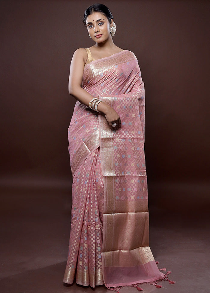 Pink Organza Saree Without Blouse Piece - Indian Silk House Agencies