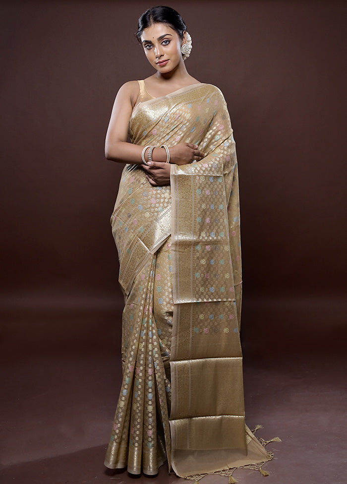 Cream Organza Saree Without Blouse Piece - Indian Silk House Agencies