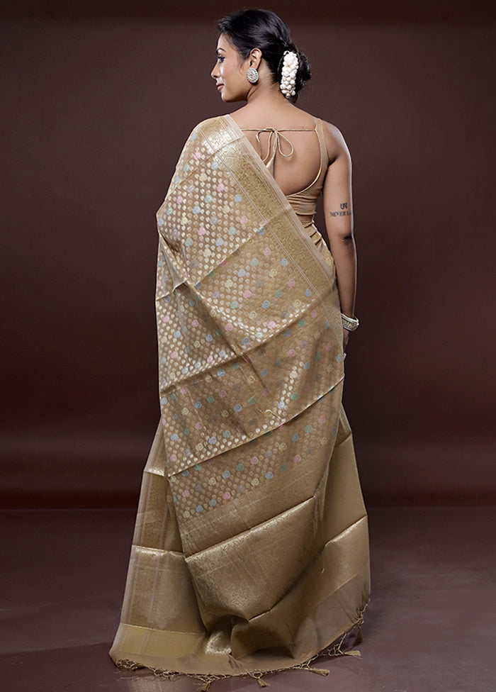 Cream Organza Saree Without Blouse Piece - Indian Silk House Agencies