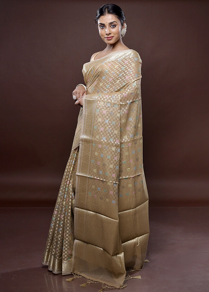 Cream Organza Saree Without Blouse Piece - Indian Silk House Agencies