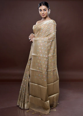 Cream Organza Saree Without Blouse Piece - Indian Silk House Agencies