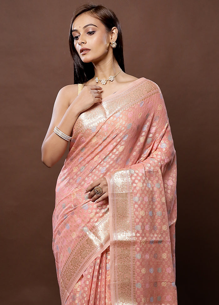 Pink Organza Saree With Blouse Piece