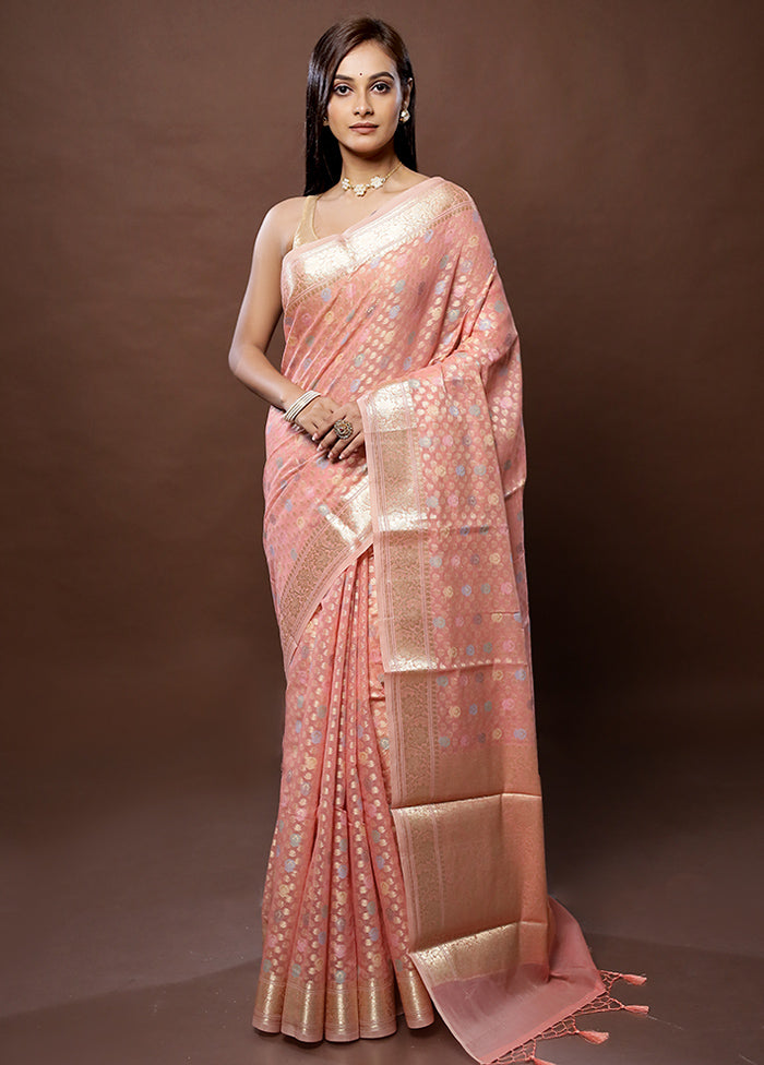 Pink Organza Saree With Blouse Piece