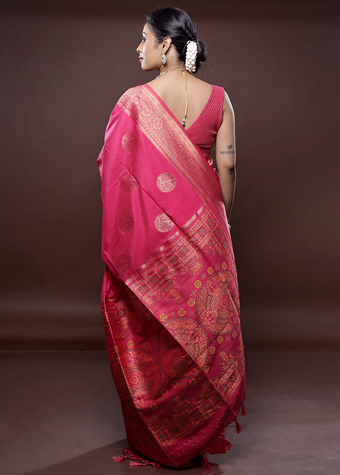 Pink Dupion Silk Saree Without Blouse Piece - Indian Silk House Agencies