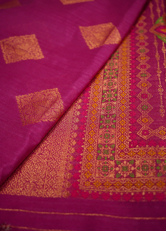 Purple Dupion Silk Saree Without Blouse Piece - Indian Silk House Agencies