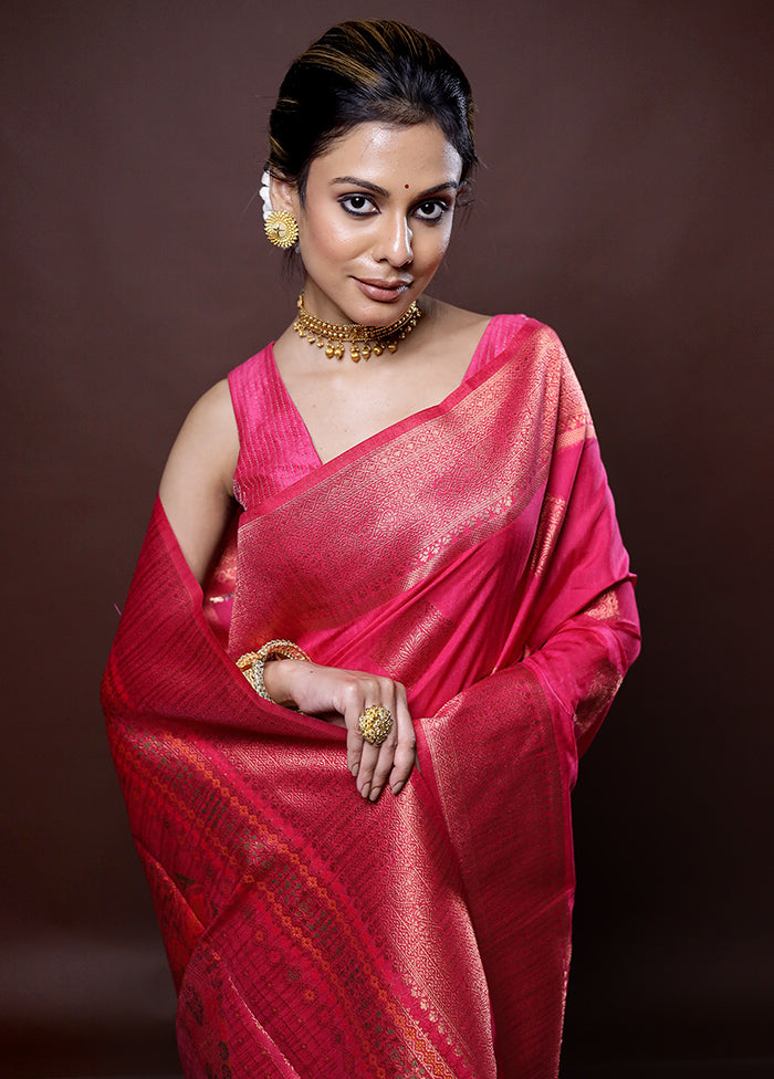 Pink Dupion Silk Saree Without Blouse Piece - Indian Silk House Agencies