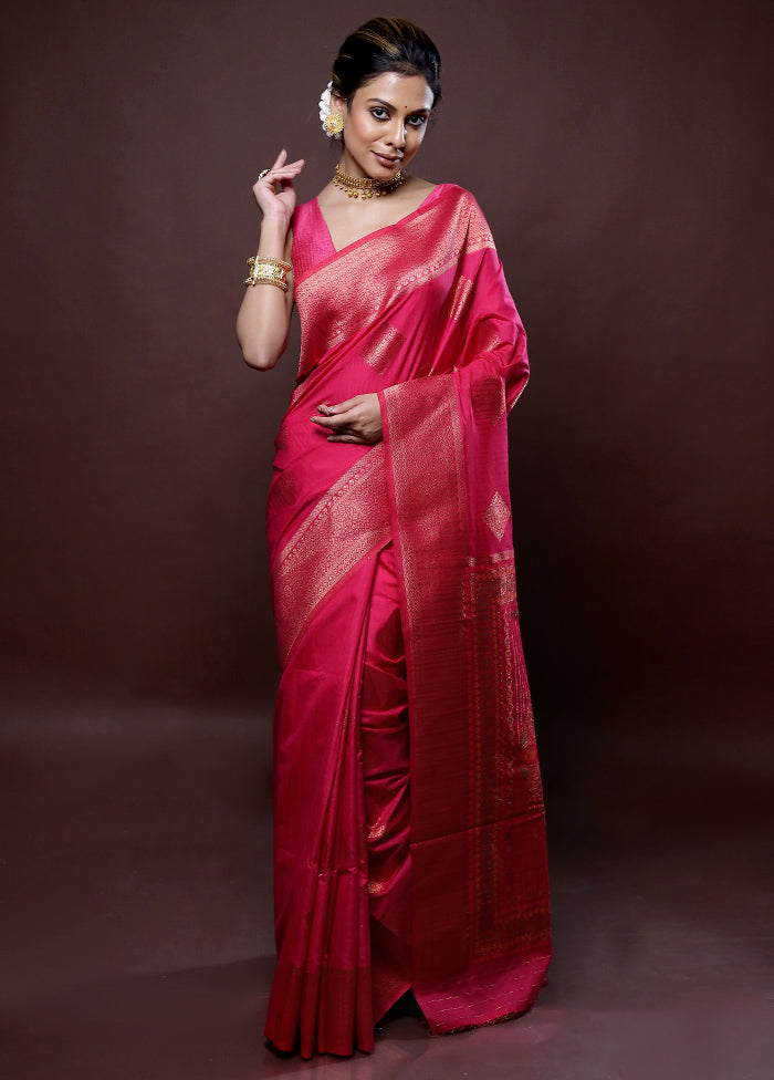 Pink Dupion Silk Saree Without Blouse Piece - Indian Silk House Agencies