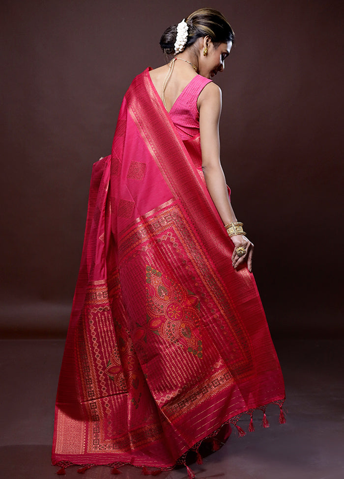 Pink Dupion Silk Saree Without Blouse Piece - Indian Silk House Agencies