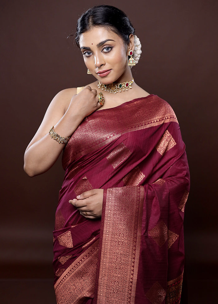 Purple Dupion Silk Saree Without Blouse Piece - Indian Silk House Agencies