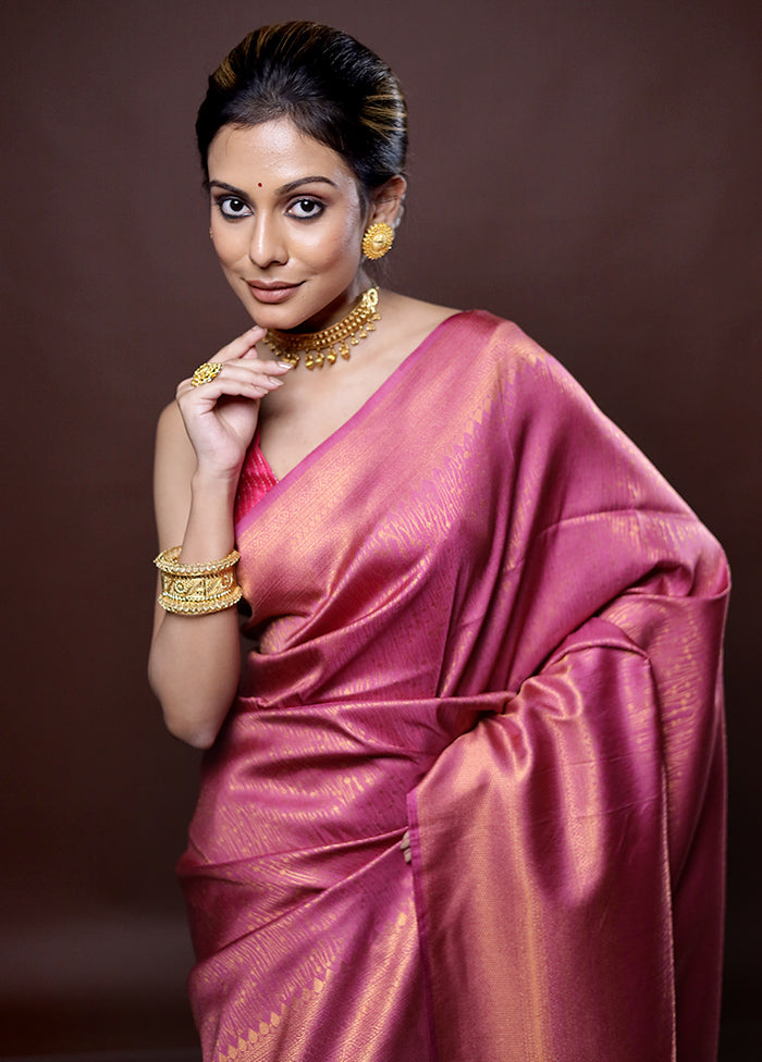 Pink Dupion Silk Saree Without Blouse Piece - Indian Silk House Agencies