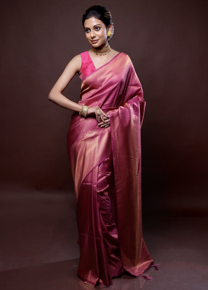 Pink Dupion Silk Saree Without Blouse Piece - Indian Silk House Agencies