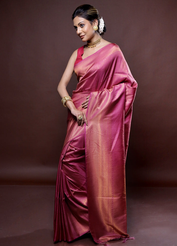 Pink Dupion Silk Saree Without Blouse Piece - Indian Silk House Agencies