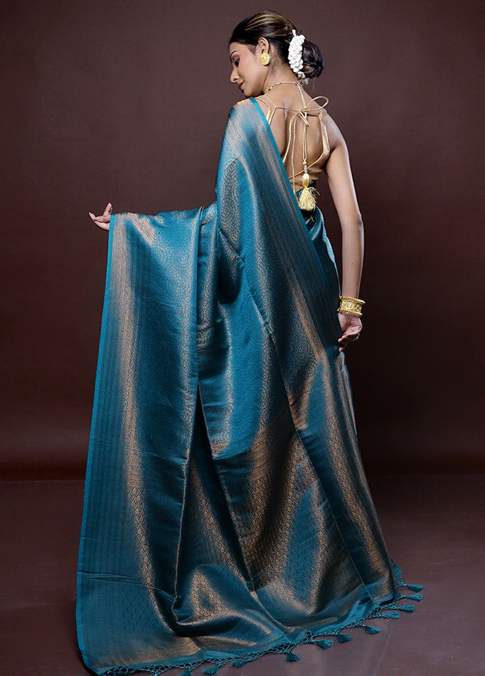 Green Dupion Silk Saree Without Blouse Piece - Indian Silk House Agencies