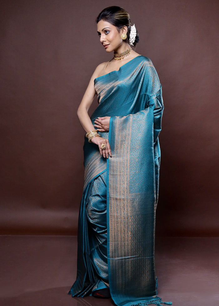 Green Dupion Silk Saree Without Blouse Piece - Indian Silk House Agencies