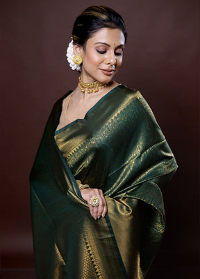 Green Dupion Silk Saree Without Blouse Piece - Indian Silk House Agencies