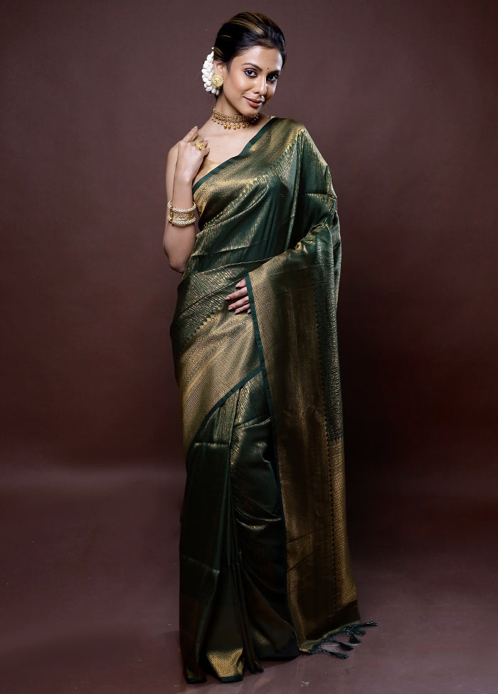 Green Dupion Silk Saree Without Blouse Piece - Indian Silk House Agencies