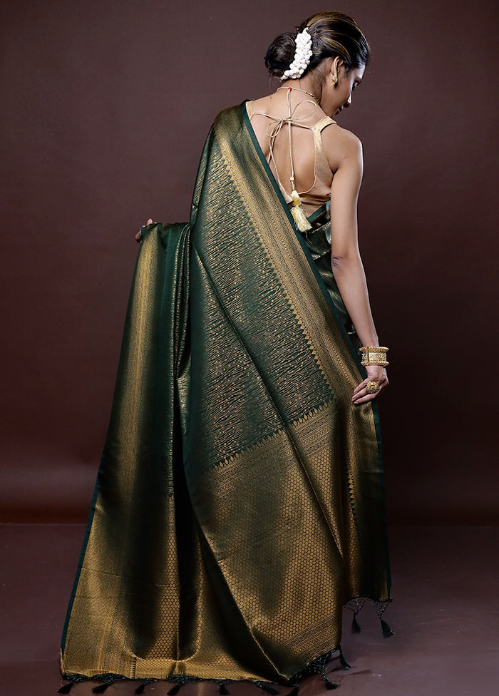 Green Dupion Silk Saree Without Blouse Piece - Indian Silk House Agencies