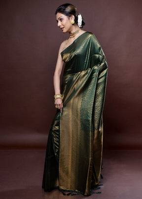 Green Dupion Silk Saree Without Blouse Piece - Indian Silk House Agencies